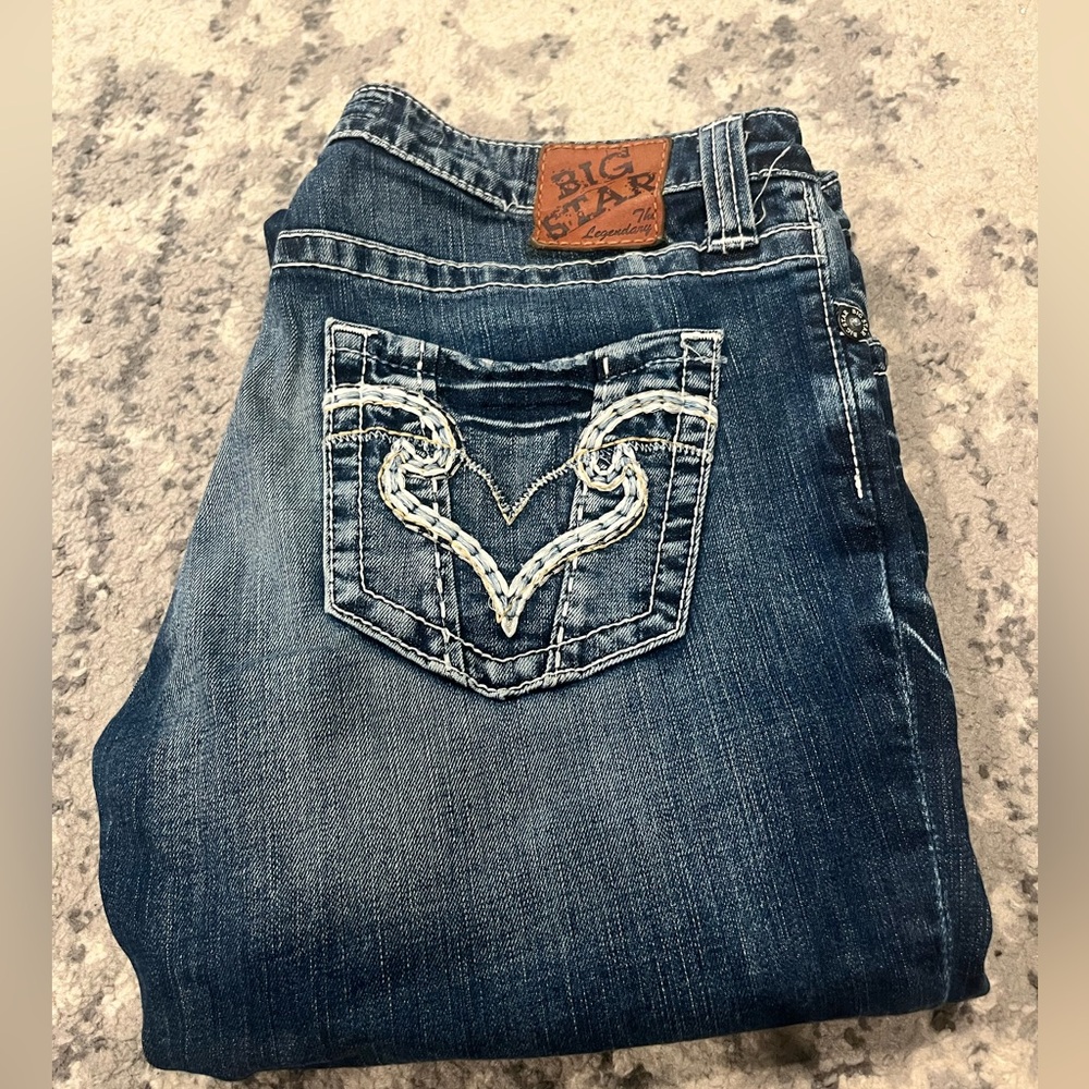 Big Star Blue Boot Cut Jeans with Distressed Detailing